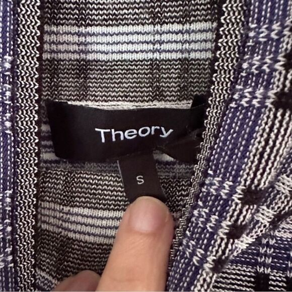 Theory Prosecco Stretch Knit Turtleneck Long-Sleeve Plaid Check Top Blue Black S - Picture 6 of 7